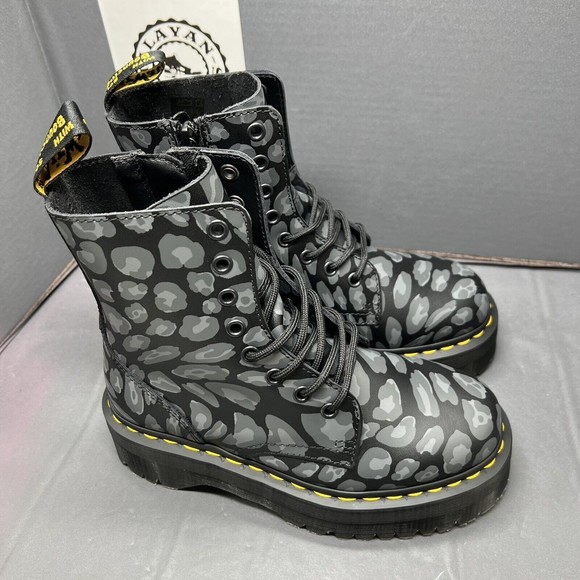 DR MARTENS JADON LEOPARD PRINT PLATFORMS LACK FLORAL MASH UP K HYDRO Women Sz 6